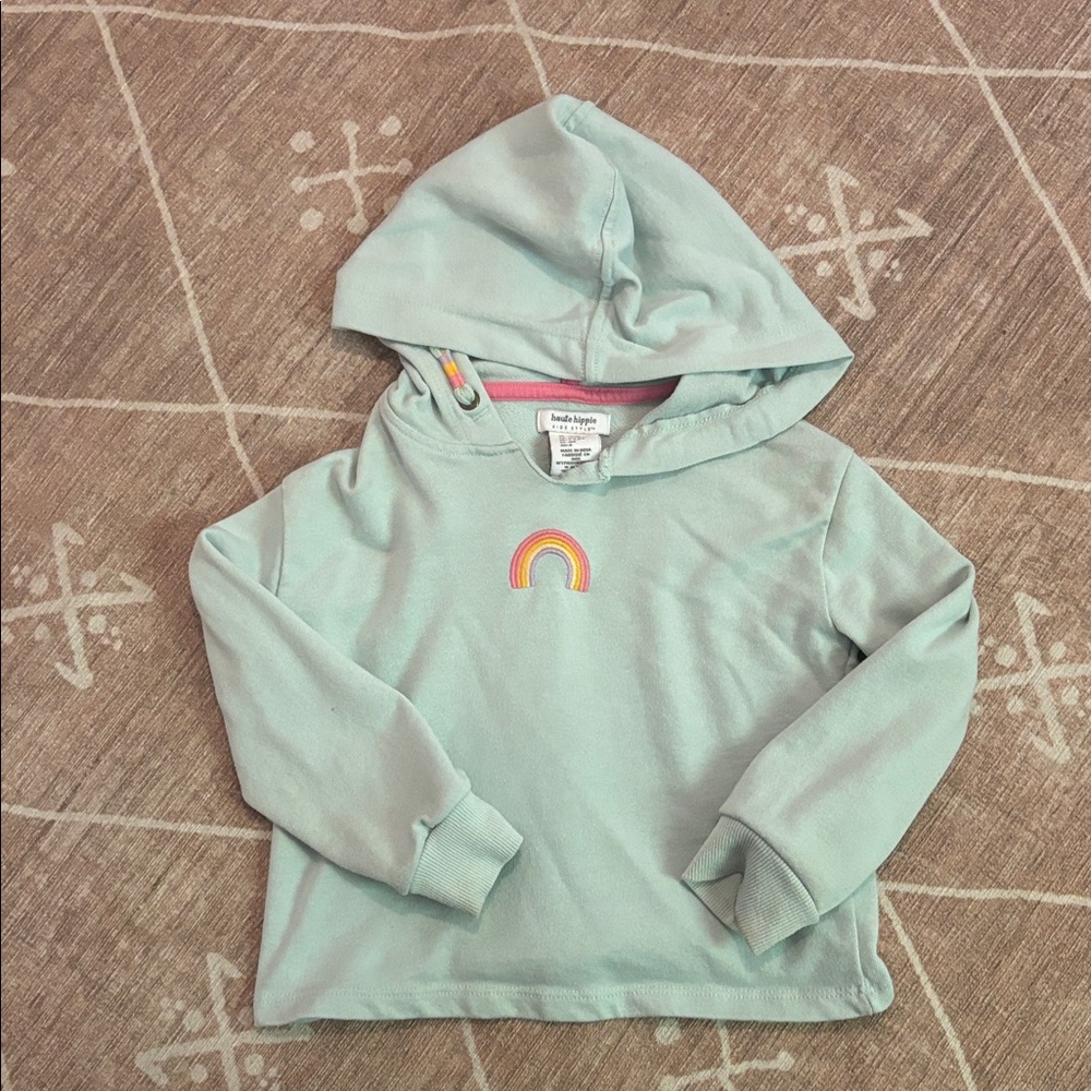 Haute Hippie Light Blue Hoodie with Rainbow Detail